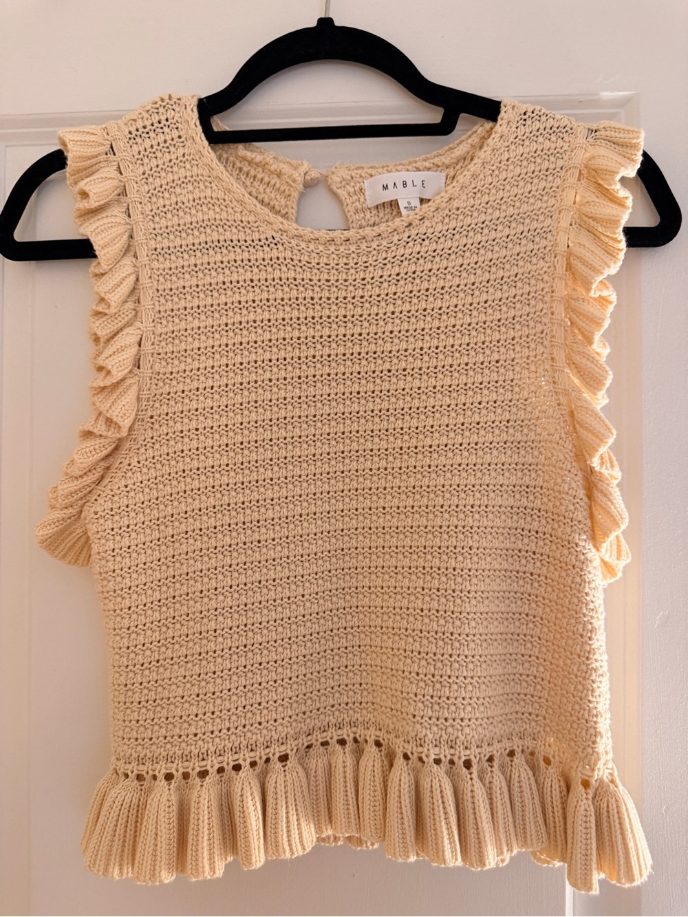 Sleeveless Cream Ruffle-Trim Crochet Top - Picture 2 of 4